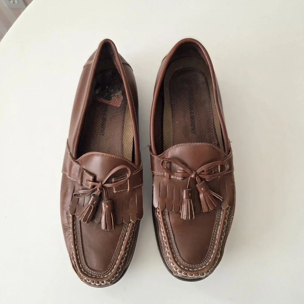 Johnston Murphy Mens 9.5‎ M Loafers Brown Leather Tassel Driving Shoes Casual